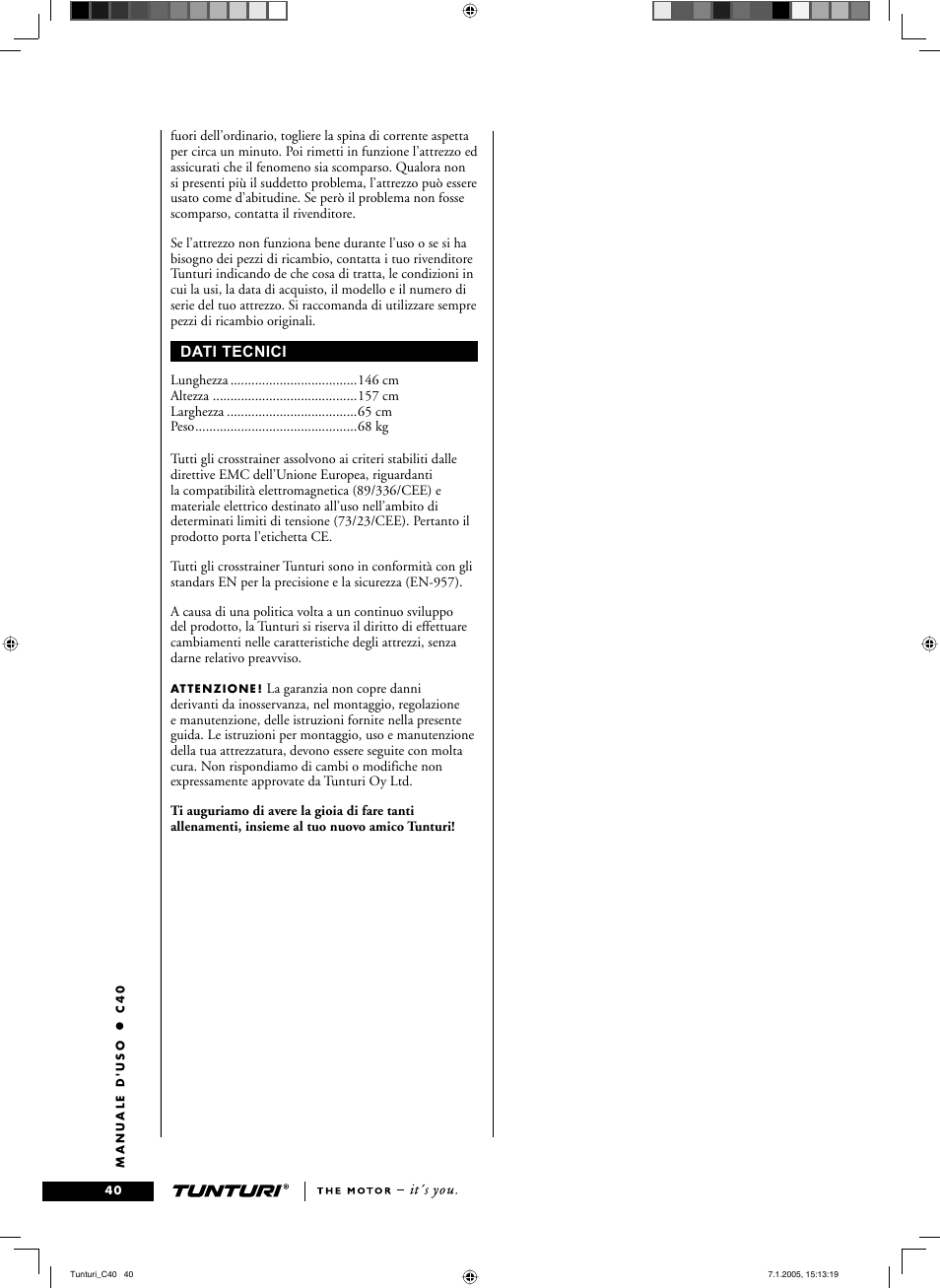 Tunturi C40 User Manual | Page 40 / 70