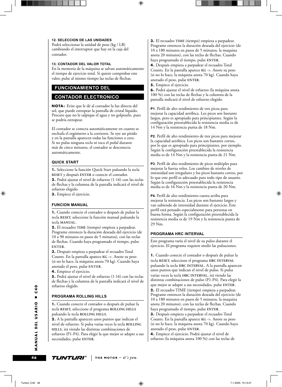 Tunturi C40 User Manual | Page 46 / 70