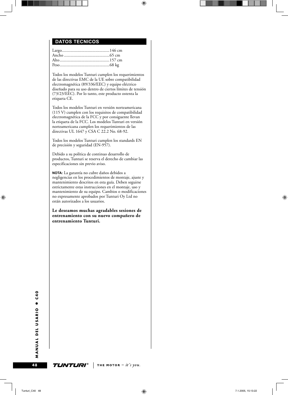 Tunturi C40 User Manual | Page 48 / 70