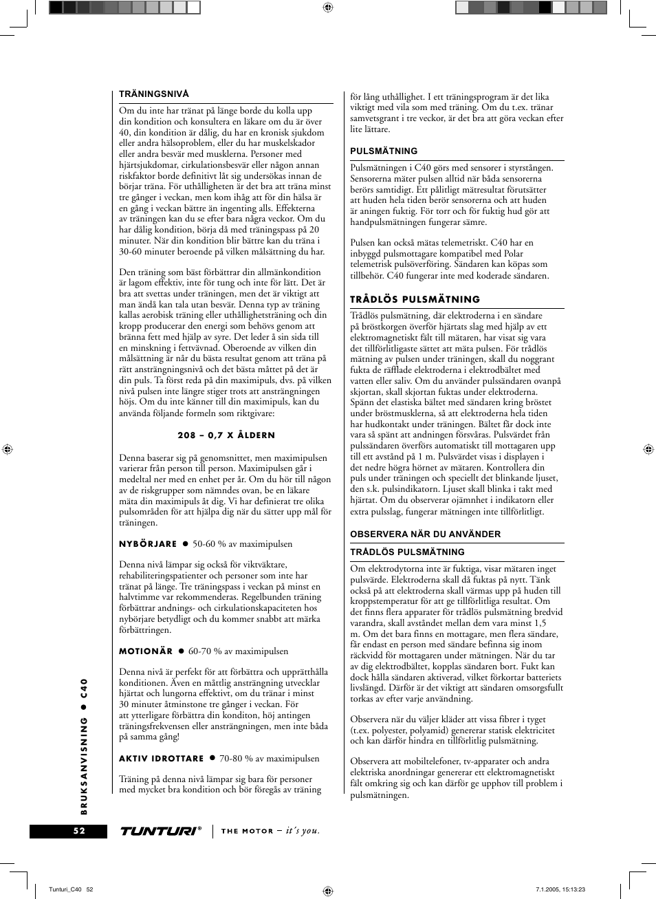 Tunturi C40 User Manual | Page 52 / 70