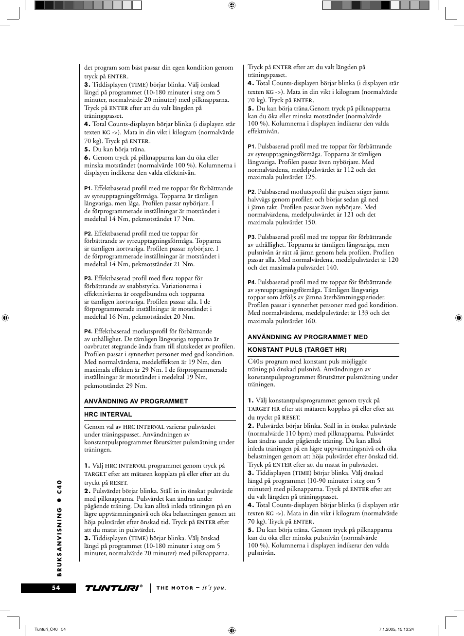 Tunturi C40 User Manual | Page 54 / 70