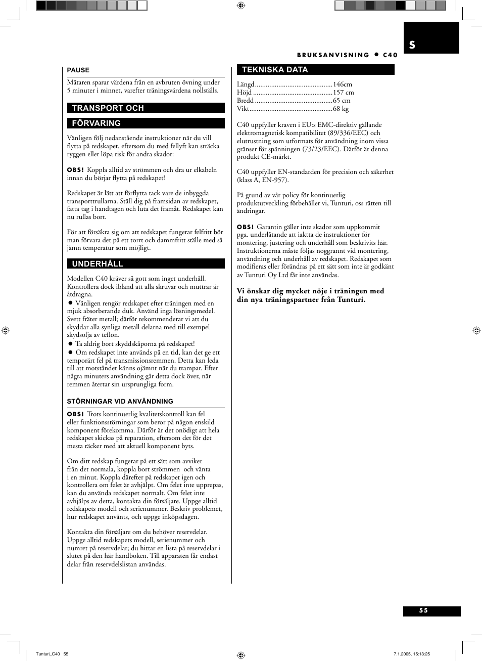Tunturi C40 User Manual | Page 55 / 70