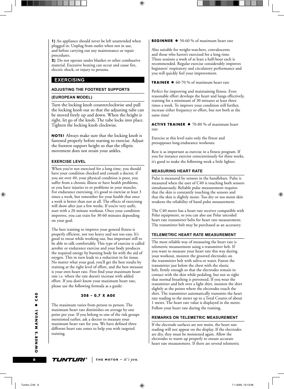 Tunturi C40 User Manual | Page 6 / 70