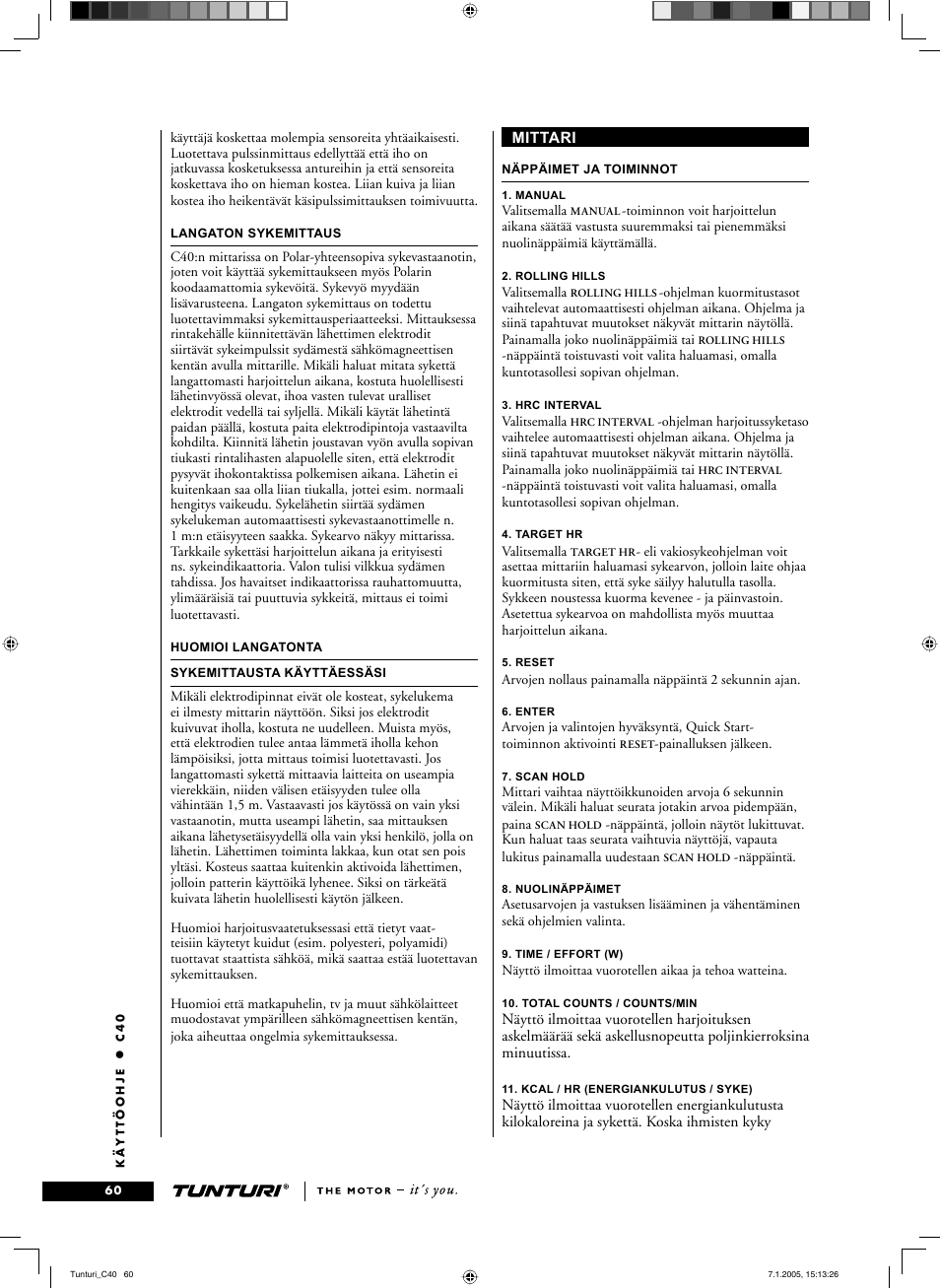 Tunturi C40 User Manual | Page 60 / 70