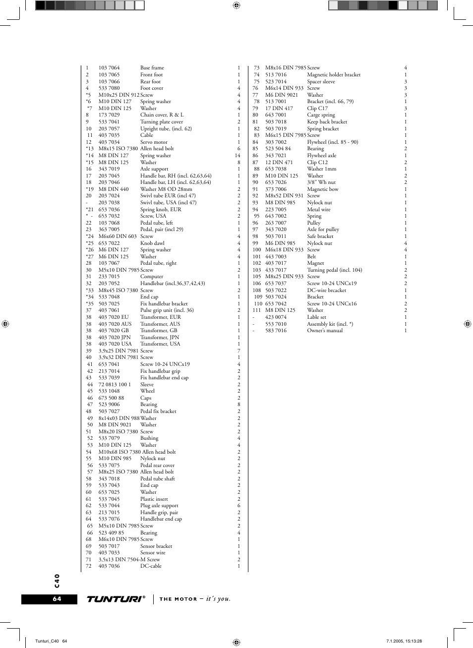 Tunturi C40 User Manual | Page 64 / 70