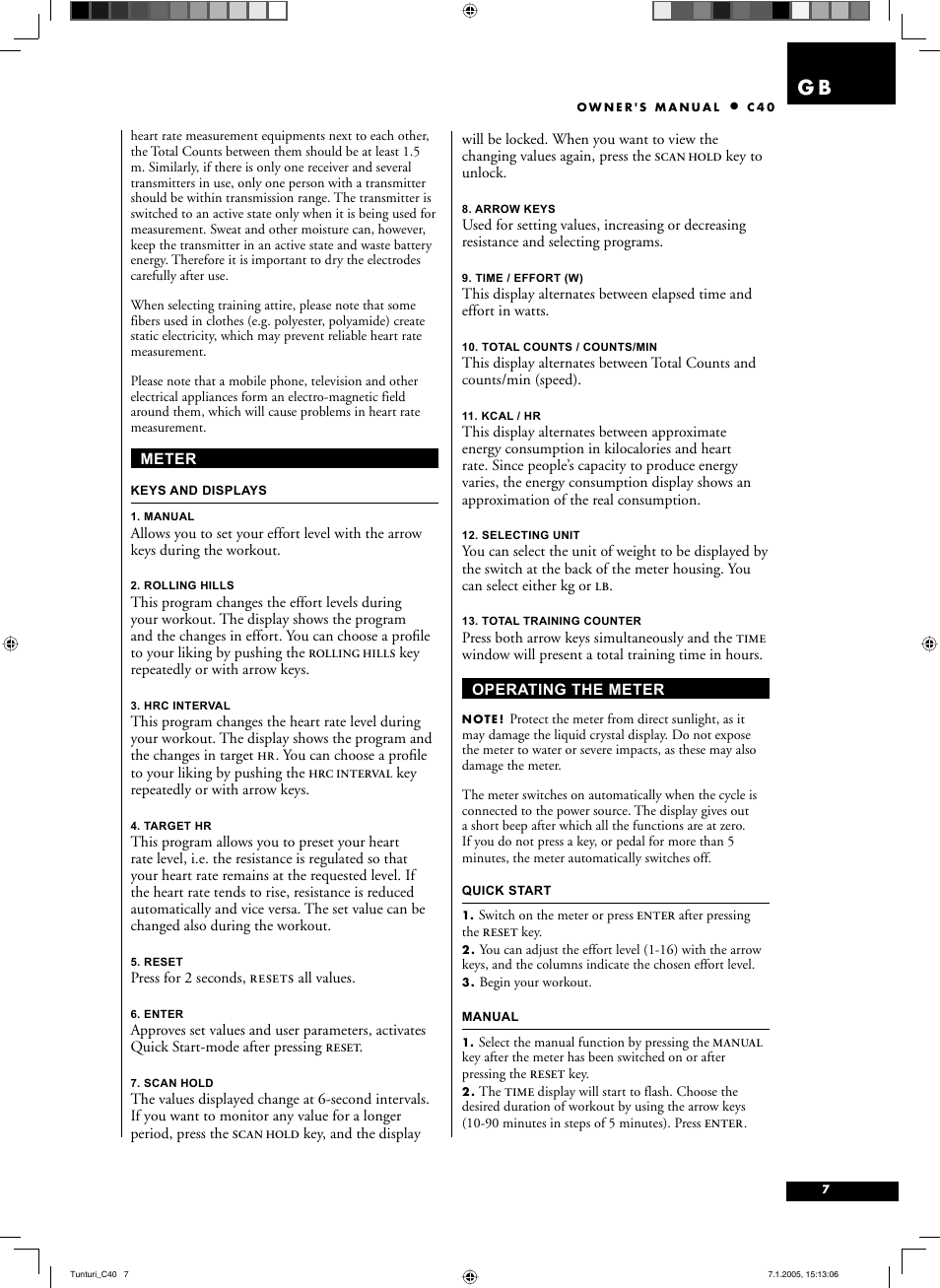 Tunturi C40 User Manual | Page 7 / 70