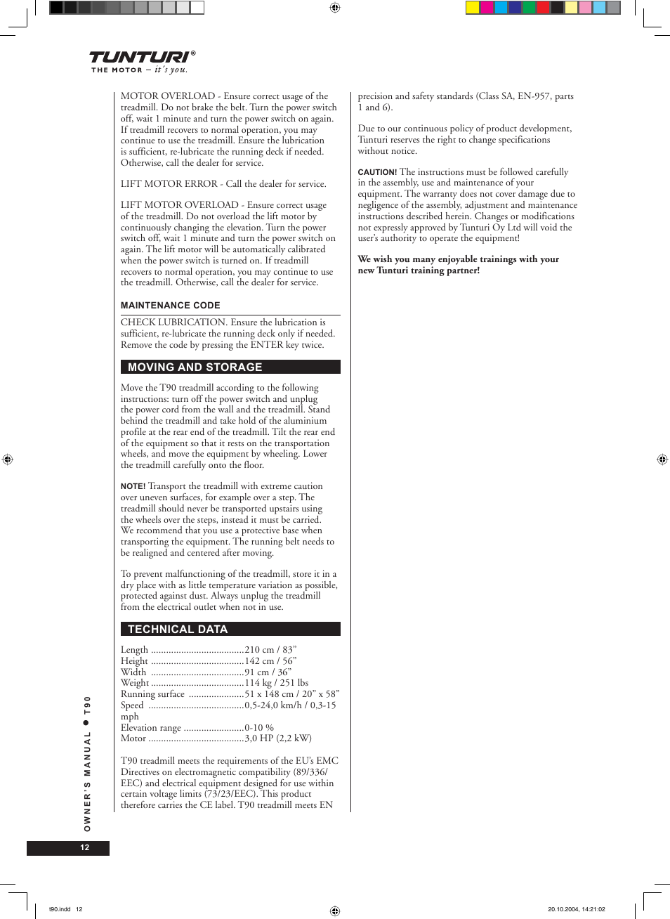 Tunturi T90 User Manual | Page 12 / 98