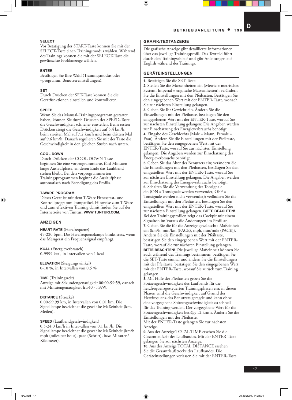 Tunturi T90 User Manual | Page 17 / 98