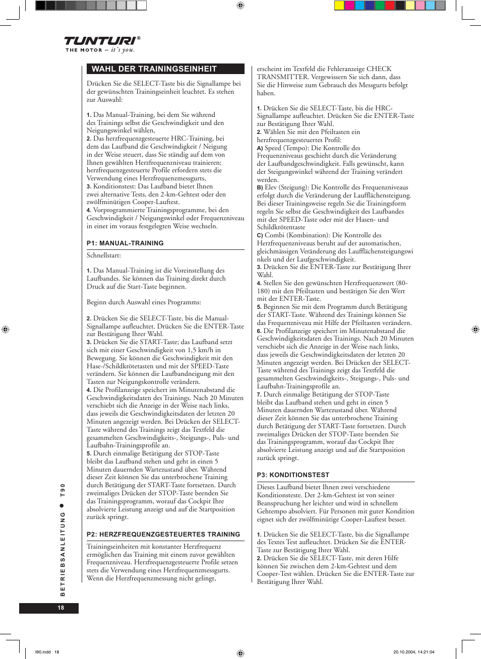 Tunturi T90 User Manual | Page 18 / 98