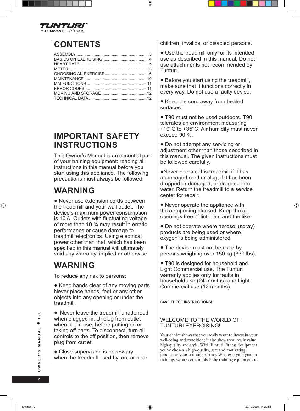Tunturi T90 User Manual | Page 2 / 98