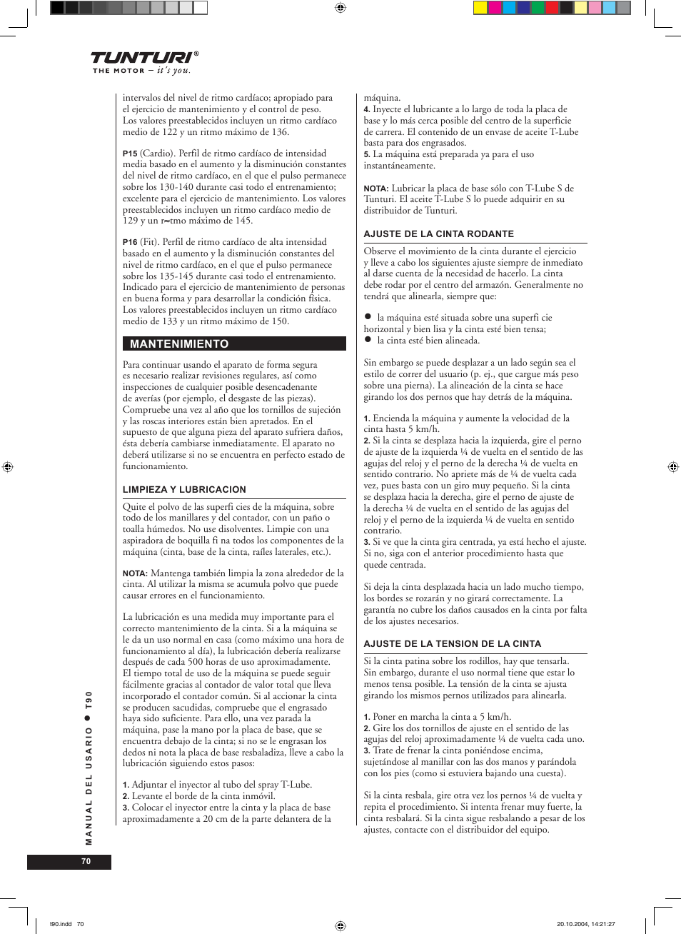 Tunturi T90 User Manual | Page 70 / 98