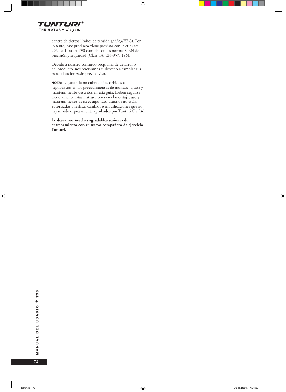 Tunturi T90 User Manual | Page 72 / 98