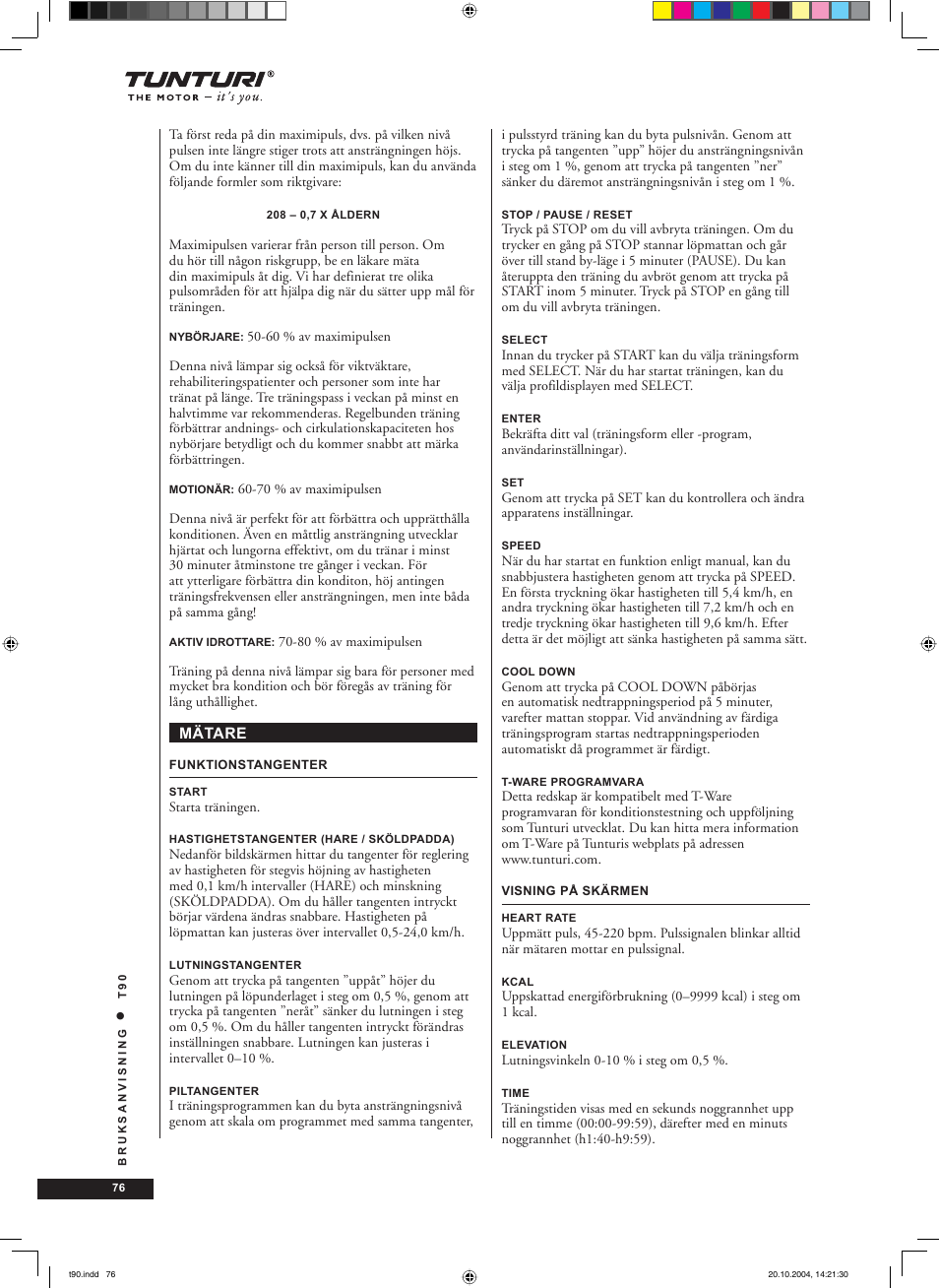 Tunturi T90 User Manual | Page 76 / 98