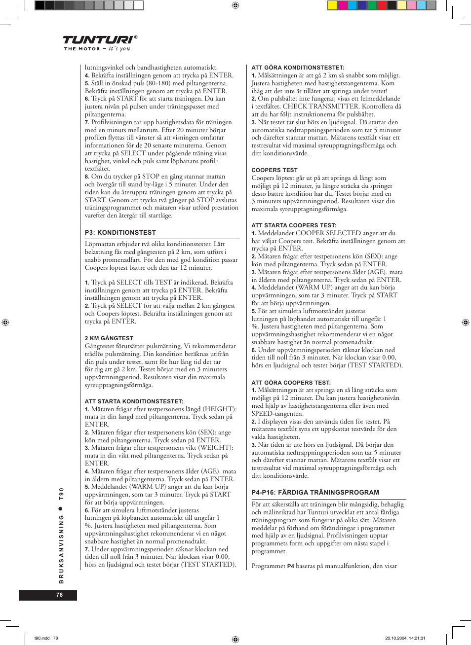 Tunturi T90 User Manual | Page 78 / 98