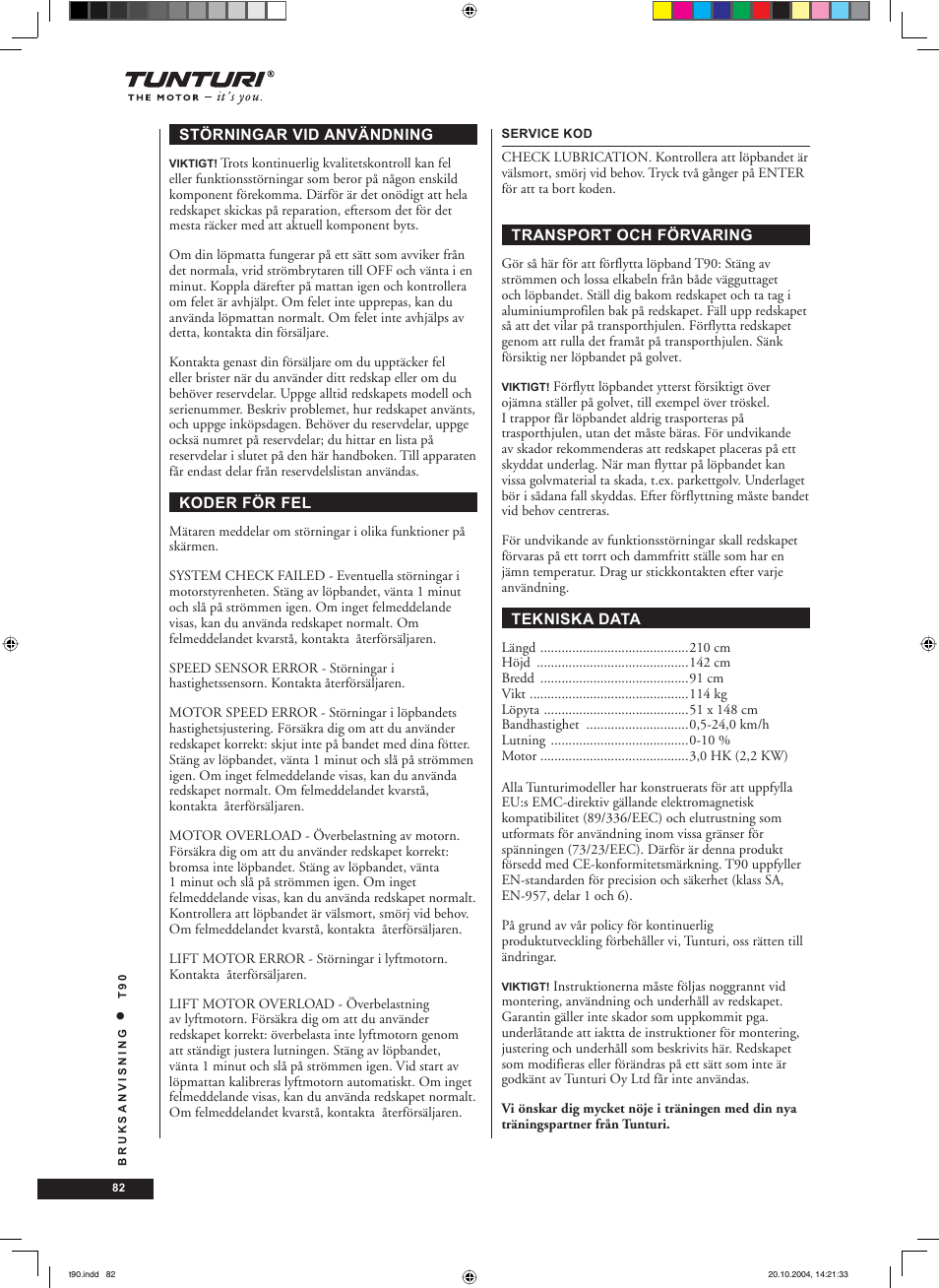 Tunturi T90 User Manual | Page 82 / 98