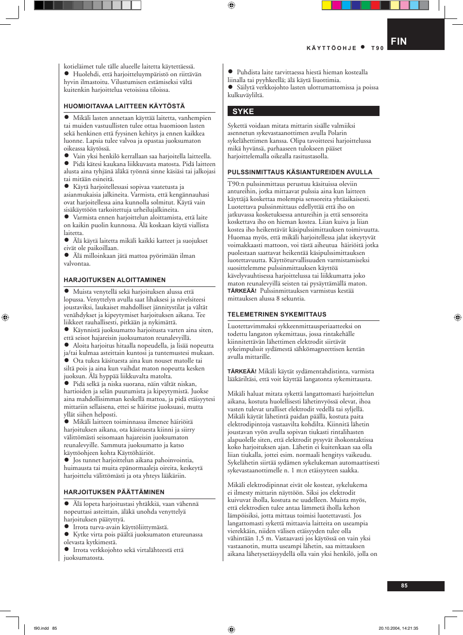 Tunturi T90 User Manual | Page 85 / 98