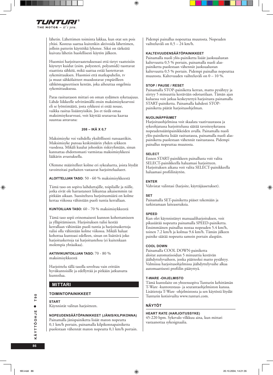 Tunturi T90 User Manual | Page 86 / 98