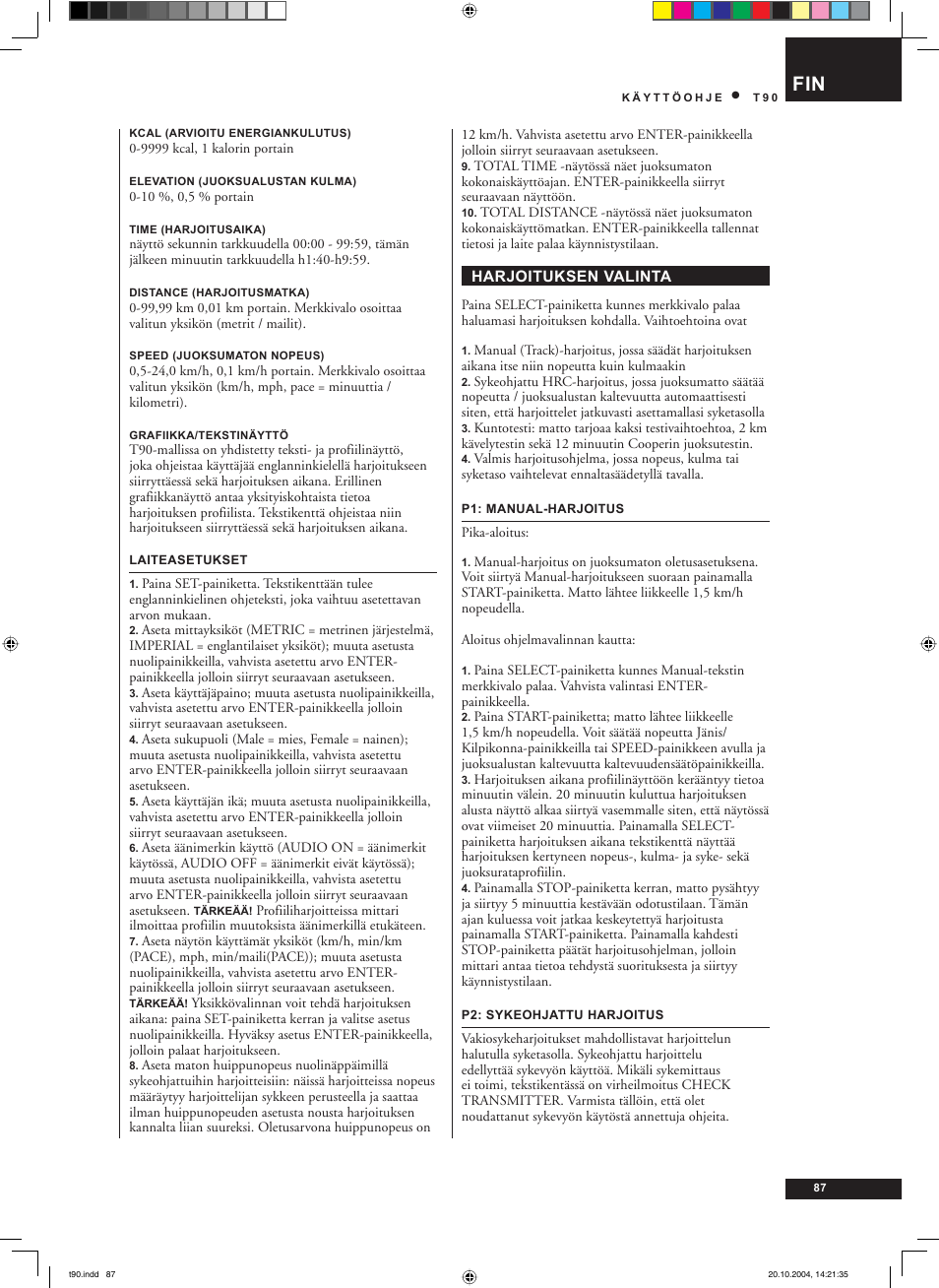 Tunturi T90 User Manual | Page 87 / 98