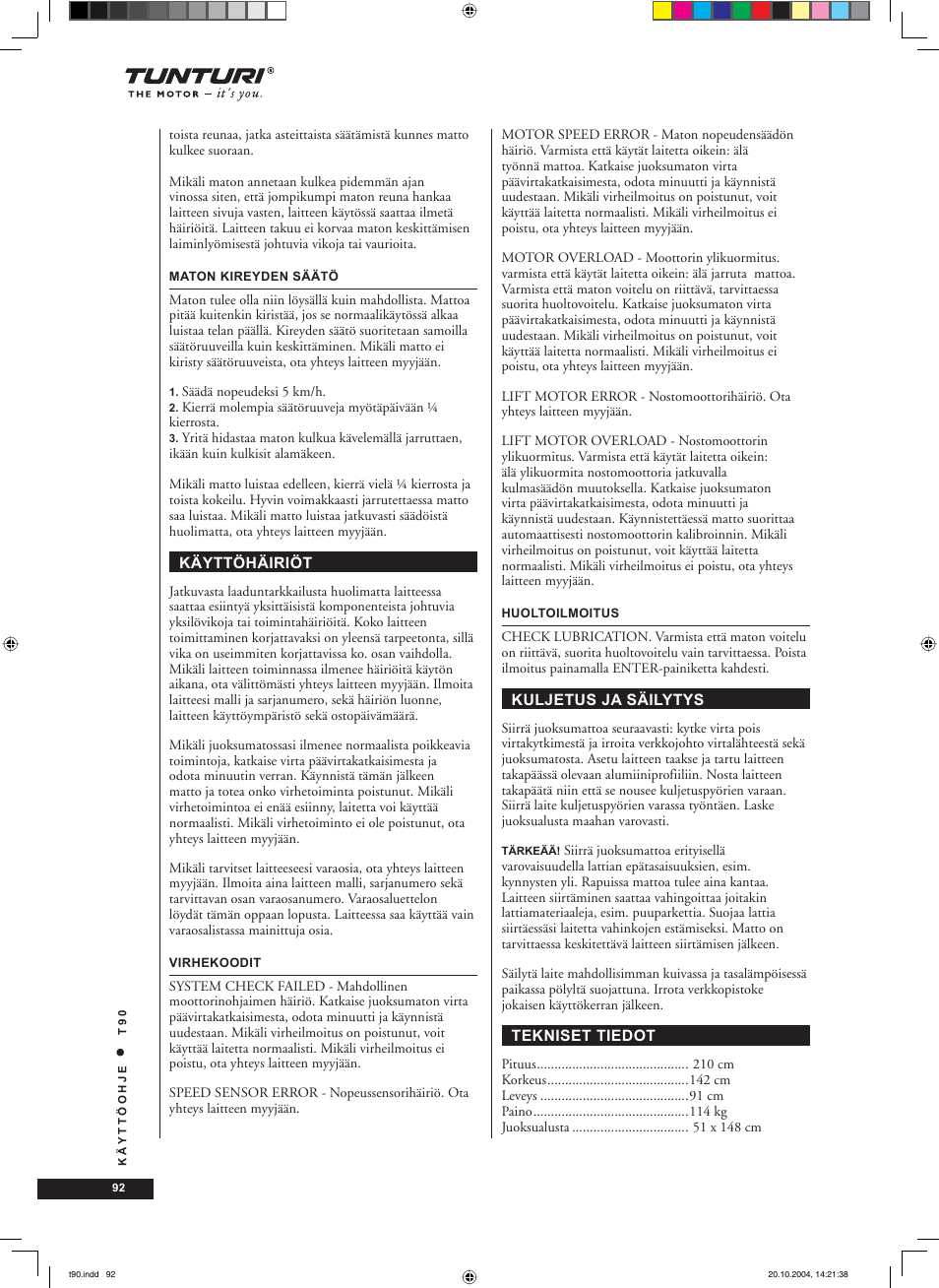 Tunturi T90 User Manual | Page 92 / 98