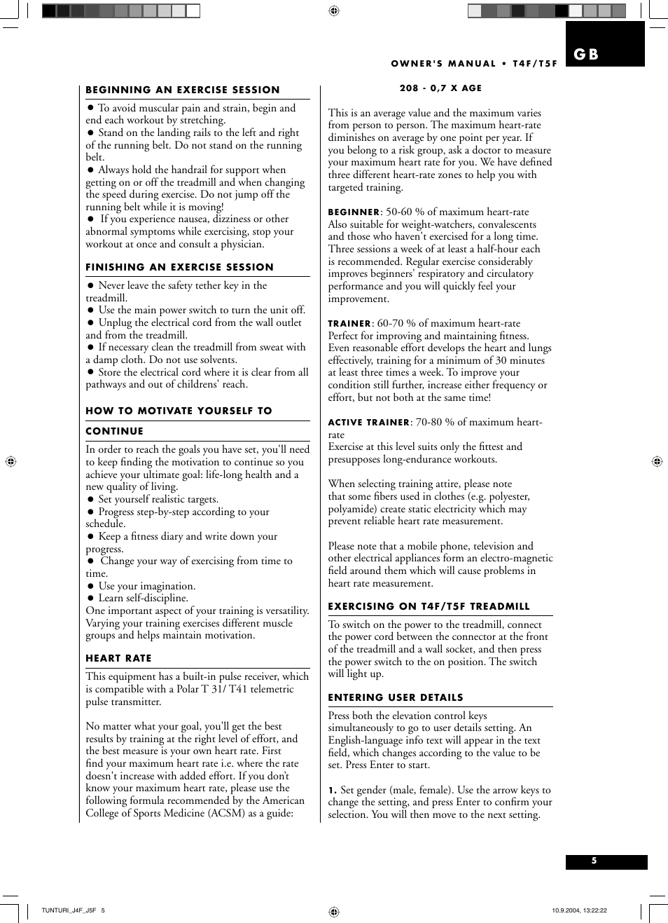 Tunturi T5F User Manual | Page 5 / 10