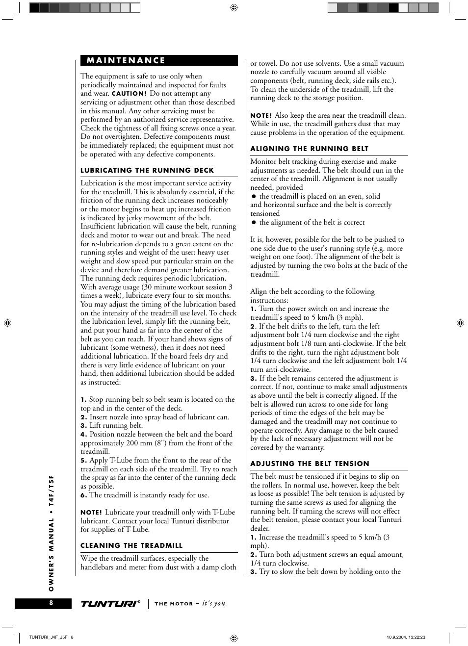 Tunturi T5F User Manual | Page 8 / 10