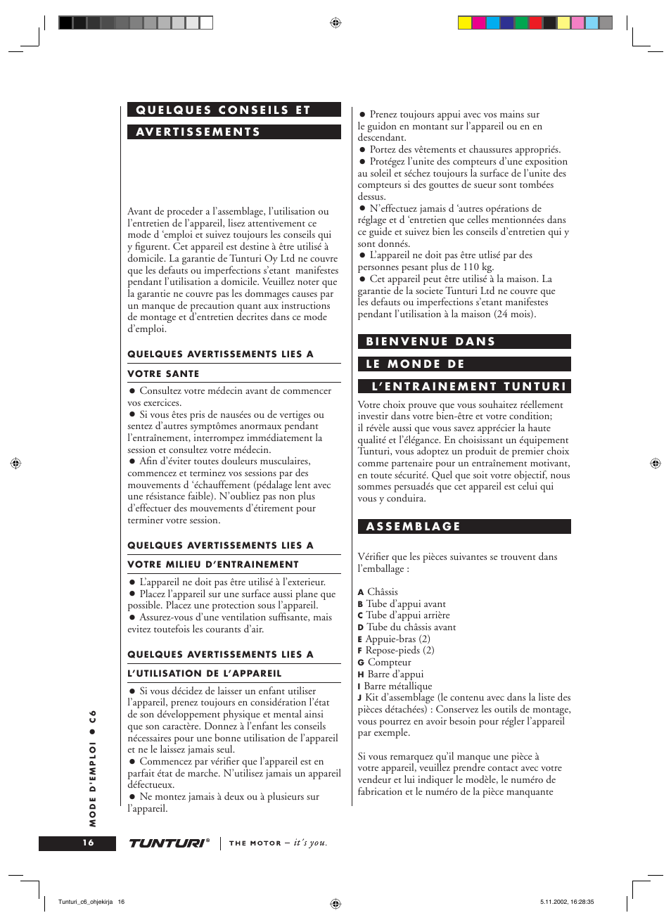 Tunturi C6 User Manual | Page 16 / 60