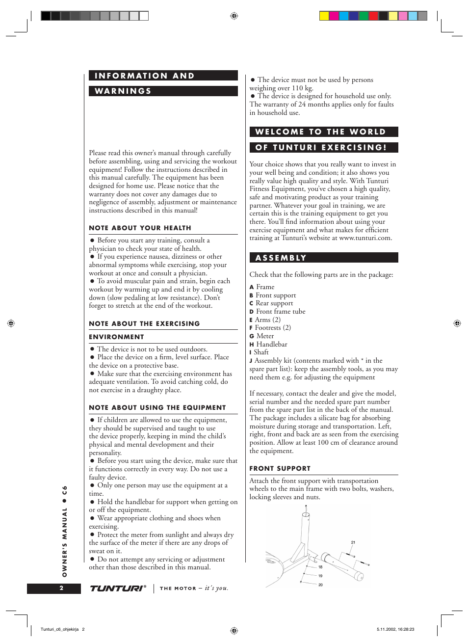 Tunturi C6 User Manual | Page 2 / 60