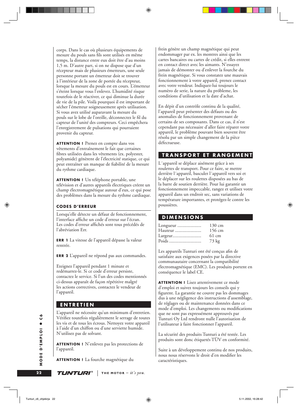 Tunturi C6 User Manual | Page 22 / 60