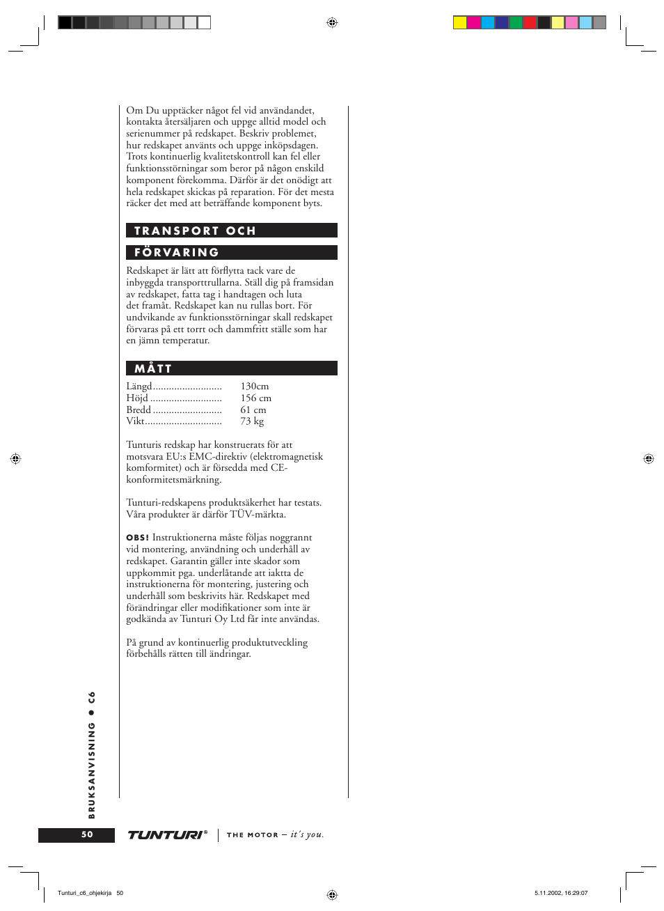 Tunturi C6 User Manual | Page 50 / 60