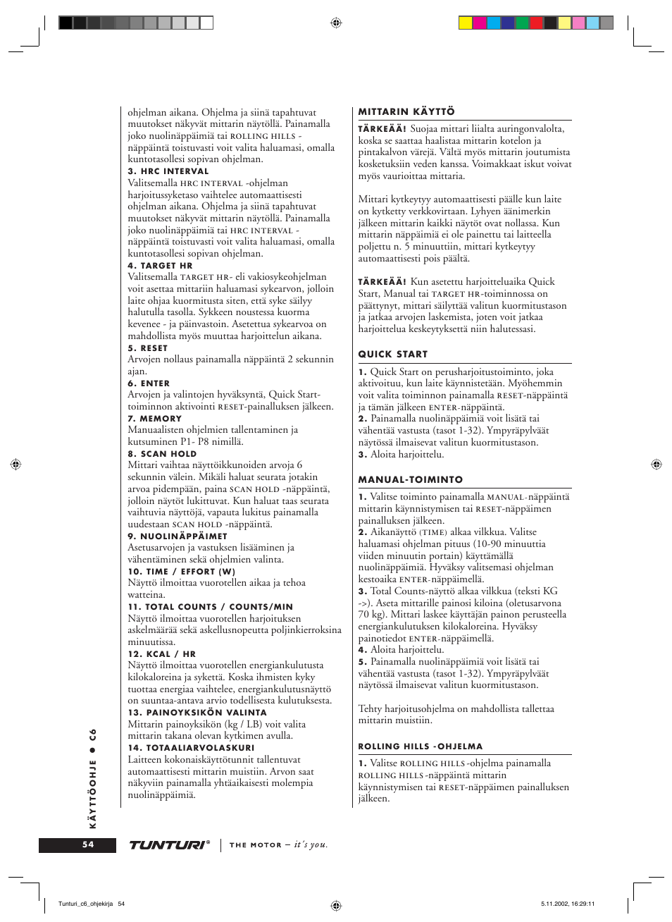 Tunturi C6 User Manual | Page 54 / 60