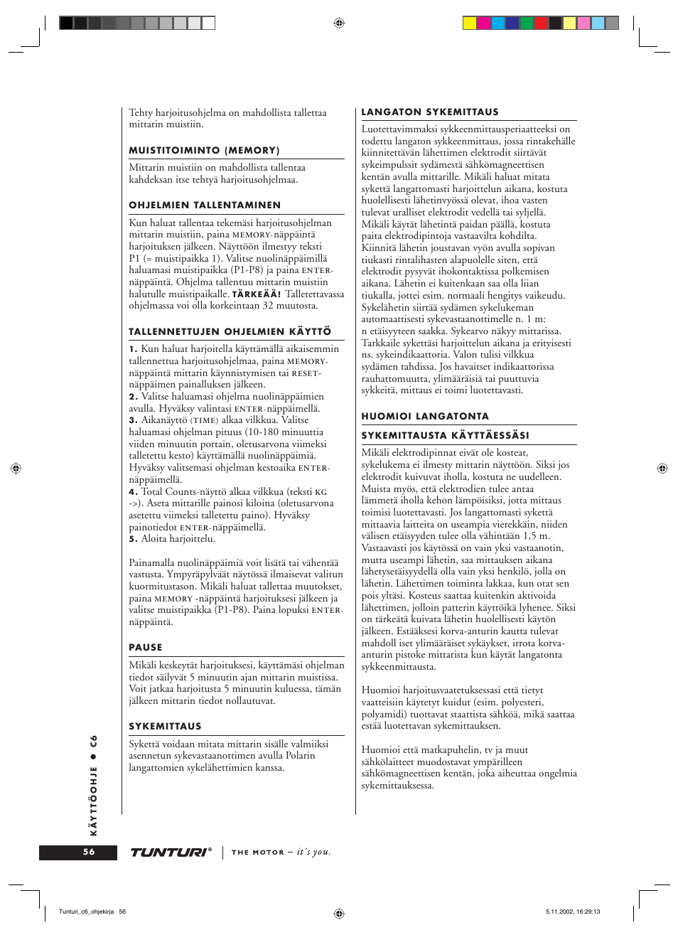 Tunturi C6 User Manual | Page 56 / 60