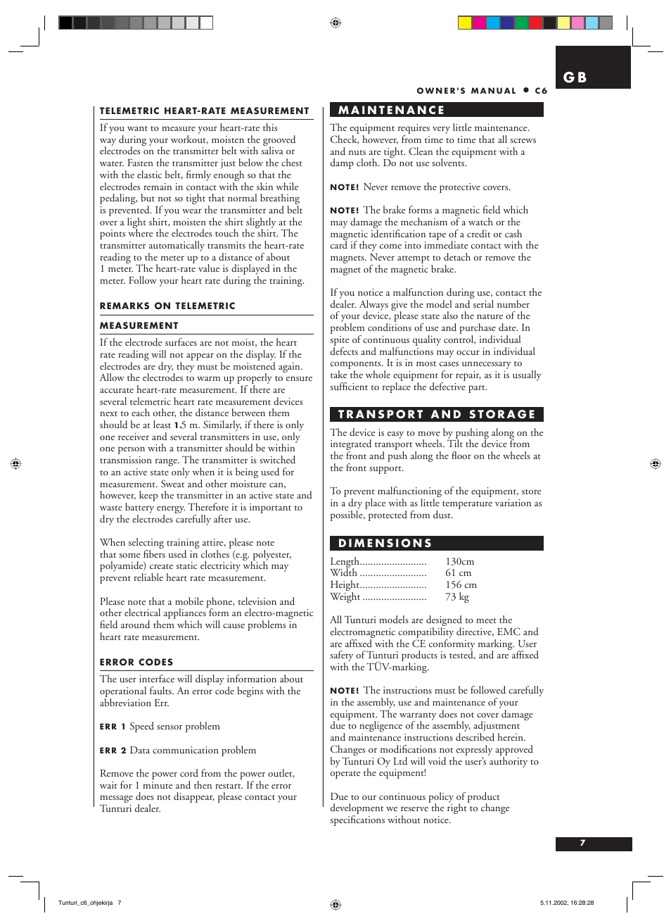 Tunturi C6 User Manual | Page 7 / 60