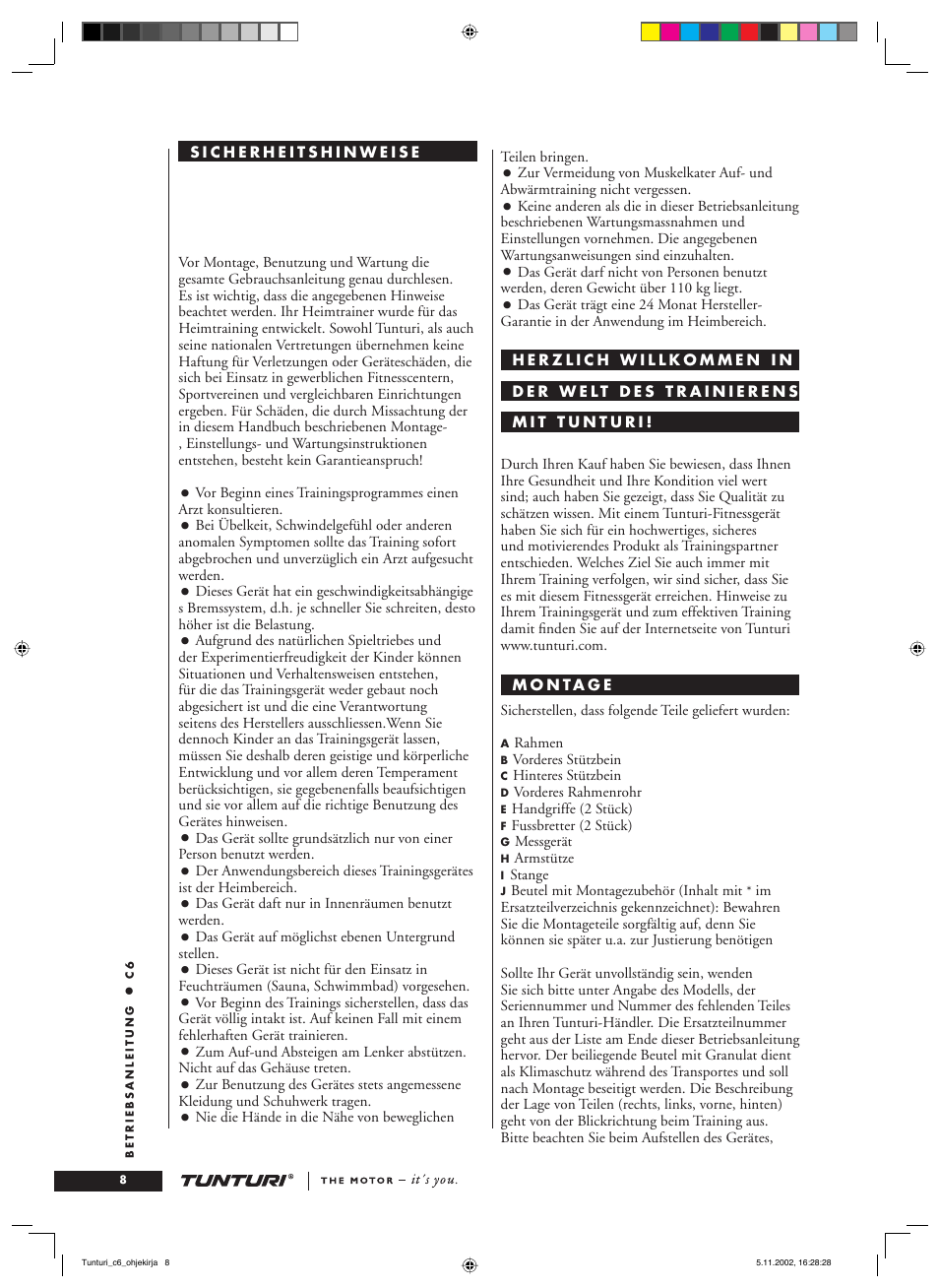 Tunturi C6 User Manual | Page 8 / 60