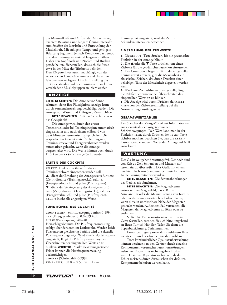 Tunturi C3 User Manual | Page 10 / 42
