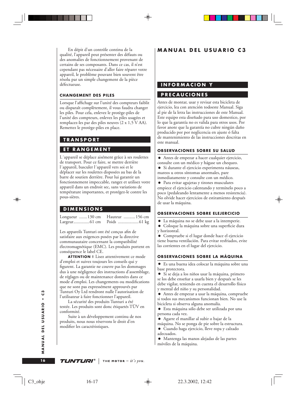 Tunturi C3 User Manual | Page 16 / 42