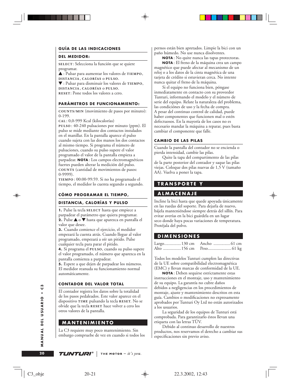 Tunturi C3 User Manual | Page 20 / 42