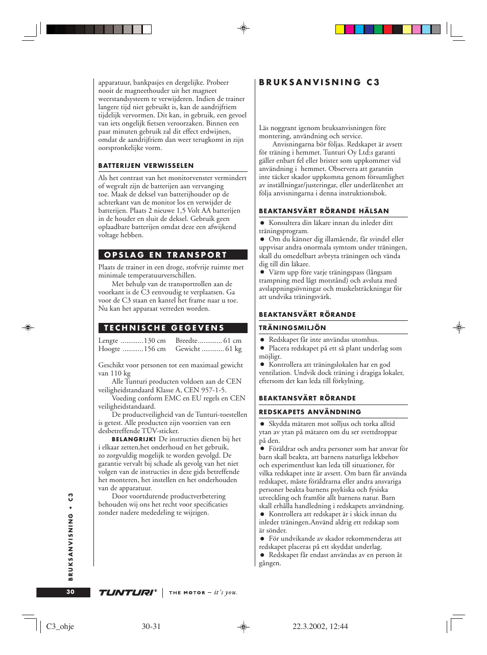 Tunturi C3 User Manual | Page 30 / 42