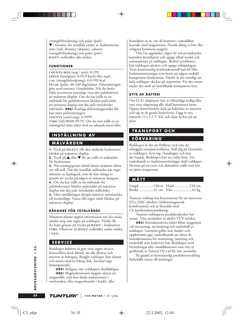 Tunturi C3 User Manual | Page 34 / 42