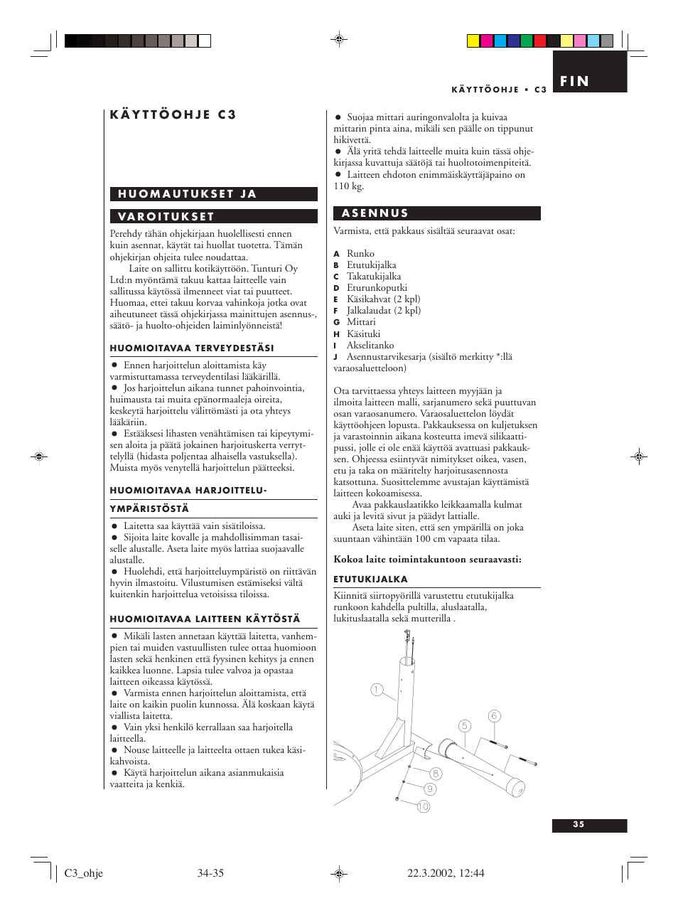 F i n | Tunturi C3 User Manual | Page 35 / 42