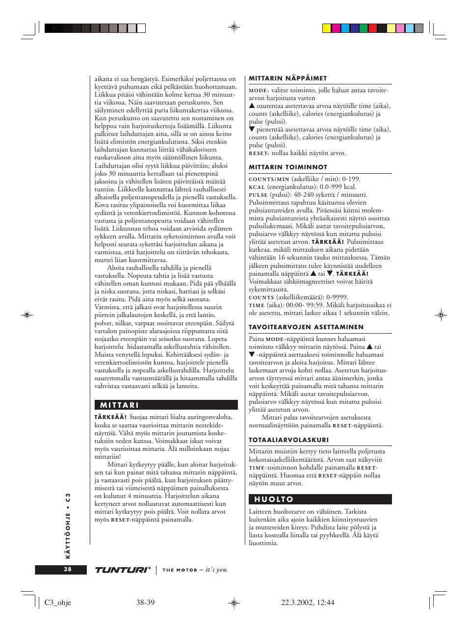 Tunturi C3 User Manual | Page 38 / 42