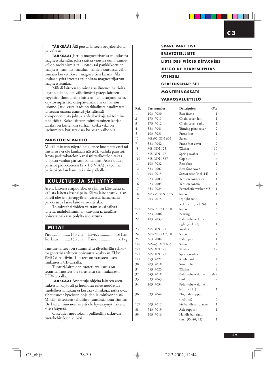 Tunturi C3 User Manual | Page 39 / 42