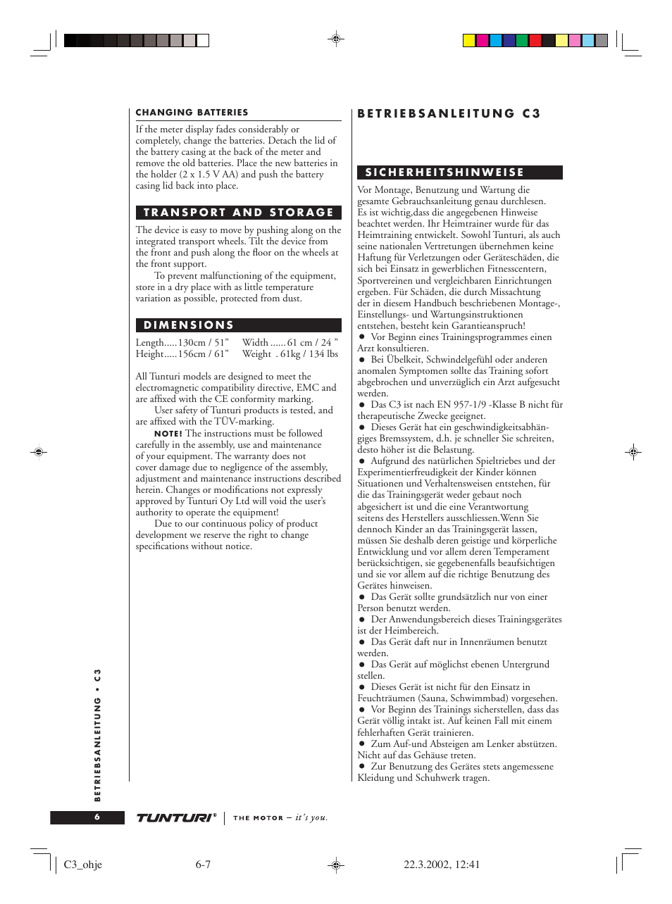 Tunturi C3 User Manual | Page 6 / 42