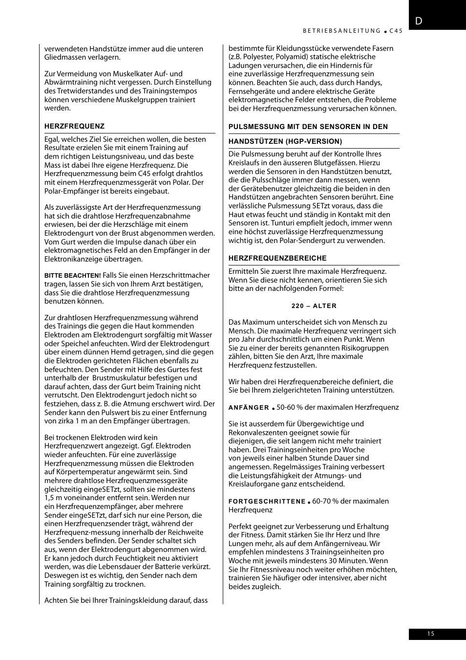 Tunturi C45 User Manual | Page 15 / 96