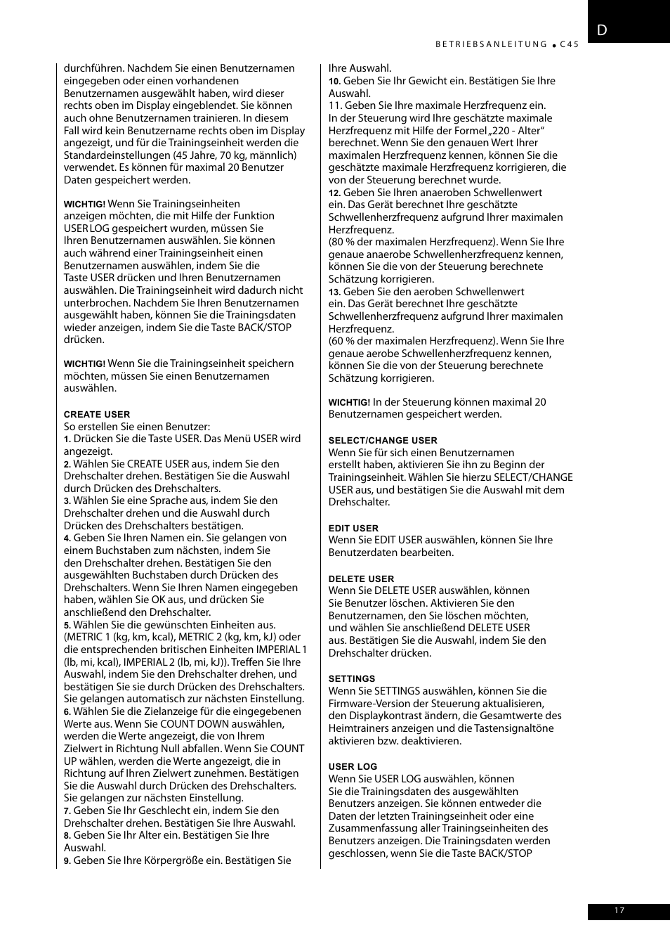 Tunturi C45 User Manual | Page 17 / 96