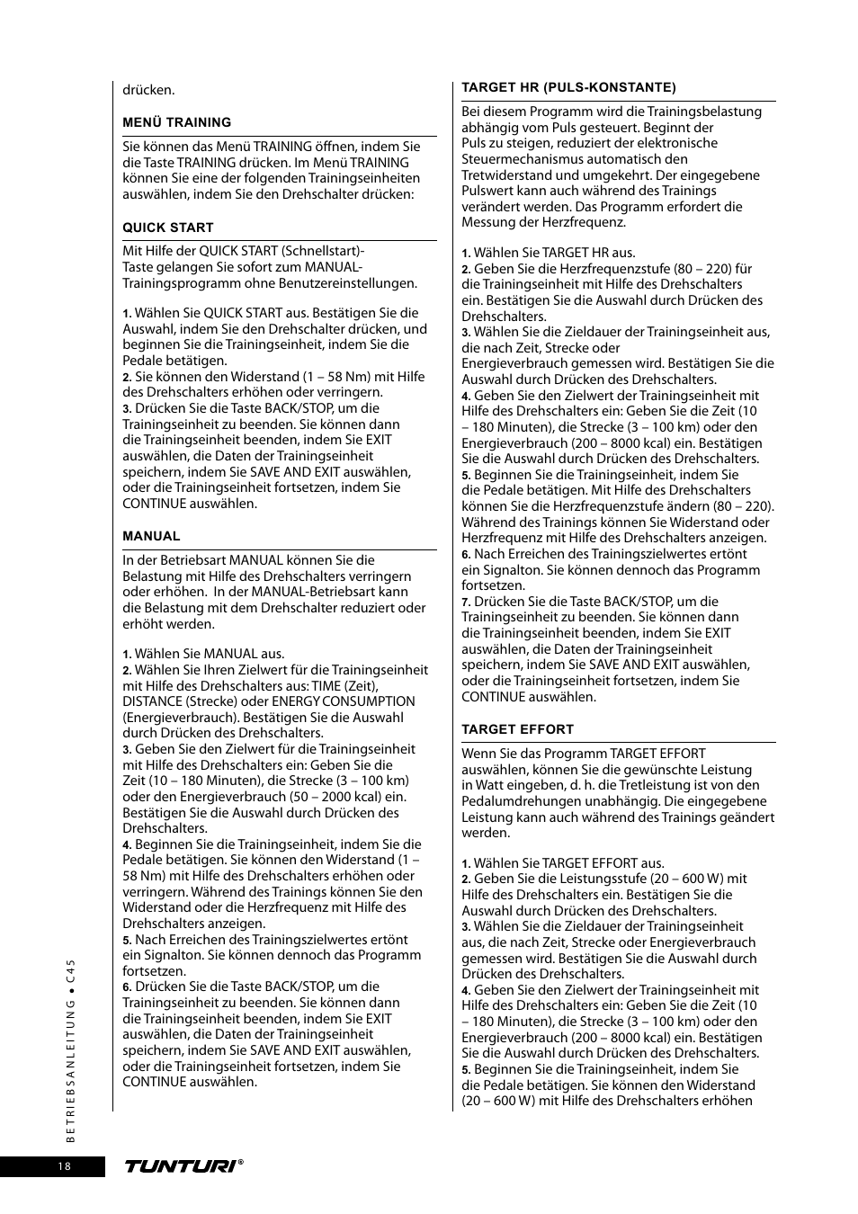 Tunturi C45 User Manual | Page 18 / 96