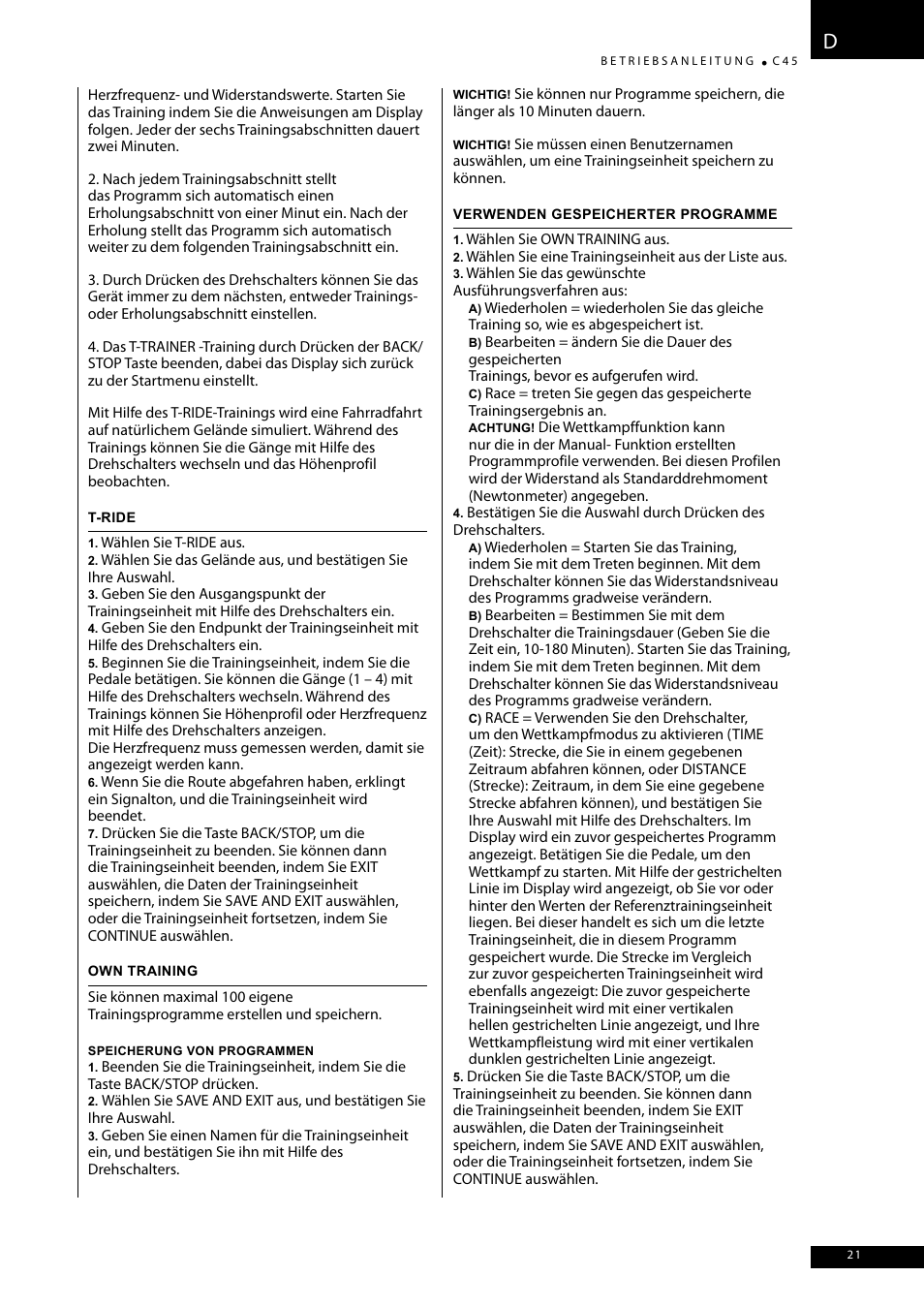 Tunturi C45 User Manual | Page 21 / 96