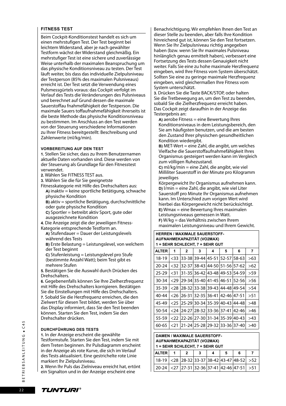 Tunturi C45 User Manual | Page 22 / 96
