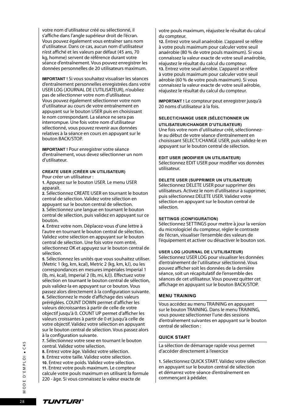 Tunturi C45 User Manual | Page 28 / 96