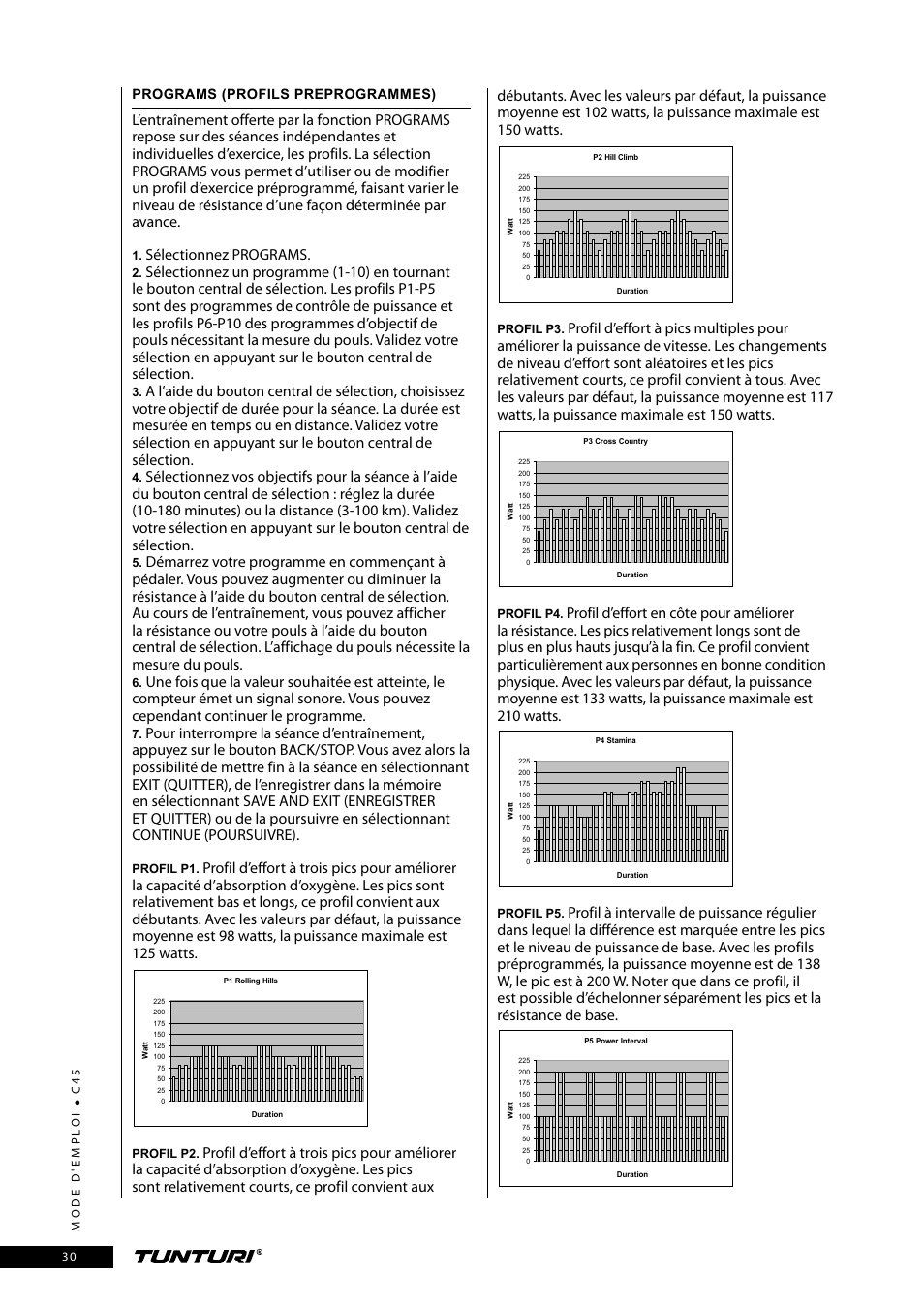 Sélectionnez programs | Tunturi C45 User Manual | Page 30 / 96