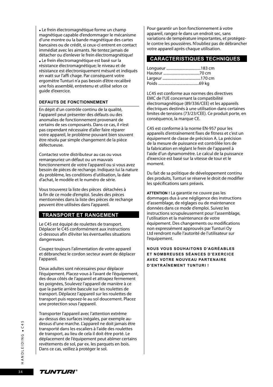 Tunturi C45 User Manual | Page 34 / 96